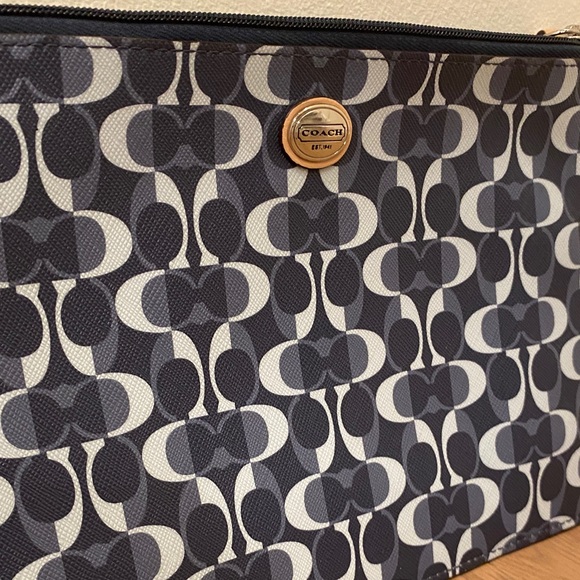 COACH Peyton Pouch in Navy Signature Logo Pattern - Picture 13 of 13
